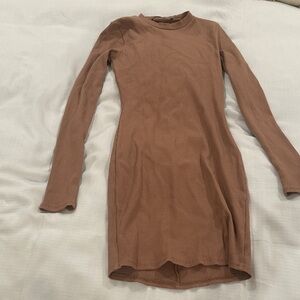 naked wardrobe Ribbed Long Sleeve Bodycon Dress in Rust